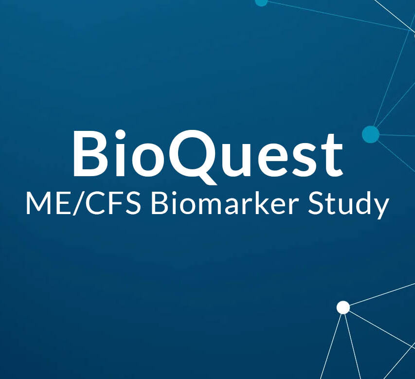 Bioquest: ME/CFS Biomarker Study on a blue medical background